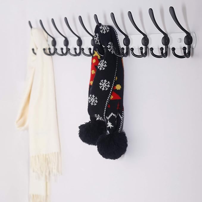 Dseap Coat Rack Wall Mount - 38” Long 10-Tri-Hooks Heavy Duty Coat Hanger Rail Wall Hooks for Hanging Coats Hats Clothing Clo