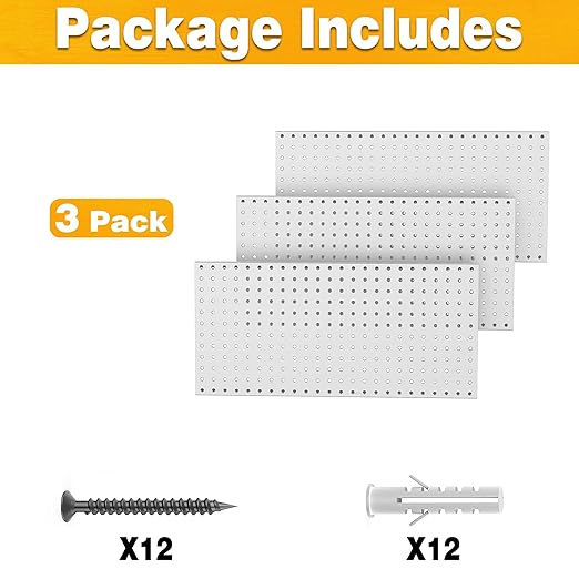 Pegboard Smith Metal Pegboard Panels 12" x 24", 3 Pack Grey Wall Mounted Tool Organizer Boards, Heavy Duty Tool Storage Peg B