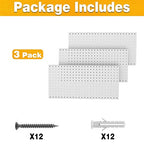 Pegboard Smith Metal Pegboard Panels 12" x 24", 3 Pack Grey Wall Mounted Tool Organizer Boards, Heavy Duty Tool Storage Peg B