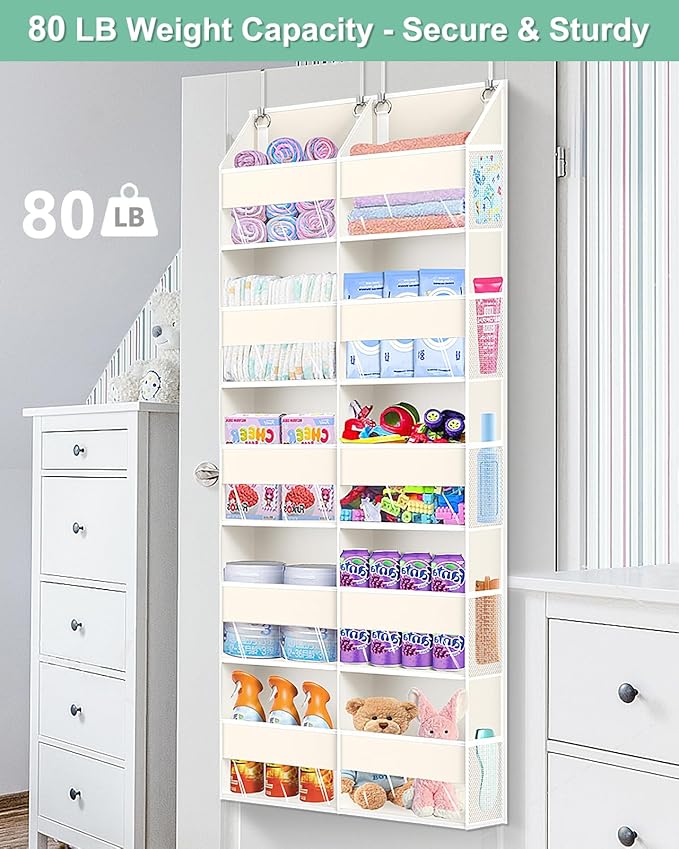 UVIAHOMI Heavy Duty Over The Door Organizer 5 Tiers, Extra Large Behind Door Storage of 10 Big Front & 10 Mesh Pockets, 80lb 