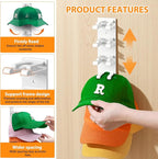 2 Pack Hat Organizer for Baseball Caps, Hat Rack for Wall Hold Up to 16 Hats, Hat Holder with Strong Adhesive and Screws, Hat