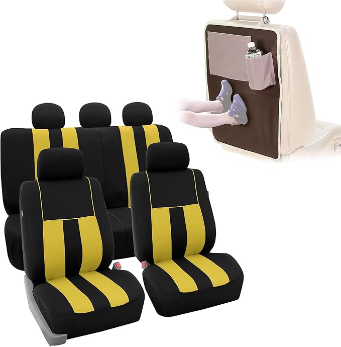 FH Group Car Seat Cover Full Set Striking Striped Car Seat Covers with Front Seat Covers and Rear Split Bench, Universal Fit 