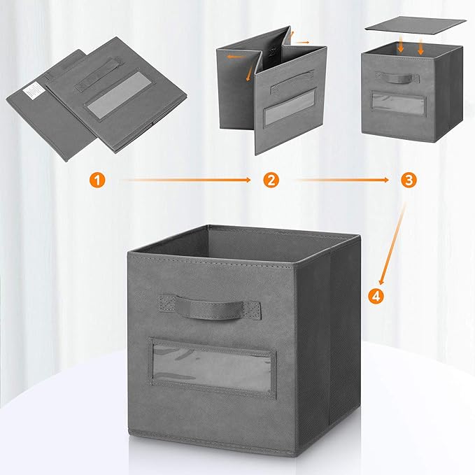 artsdi 11 Inch Storage Cube,Storage bin (Set of 10) Foldable Fabric Cube Storage Bins with 10 Labels Window Cards & a Pen,Bas