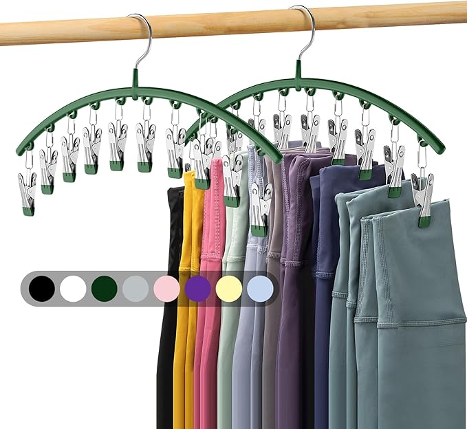 Legging Organizer for Closet, Metal Yoga Pants Hangers 2 Pack w/10 Clips Holds 20 Leggings, Space Saving Hanging Closet Organ
