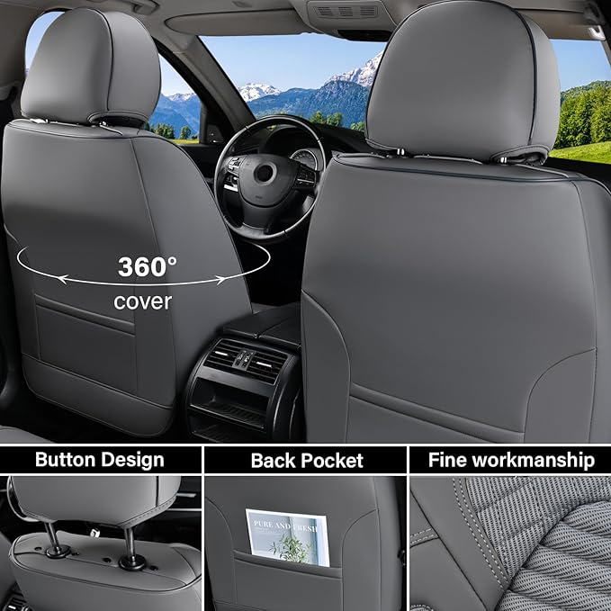 Coverado Car Seat Covers Full Set, Leather Seat Covers for Cars, Automotive Seat Cover Car Accessories Universal Fit for Most