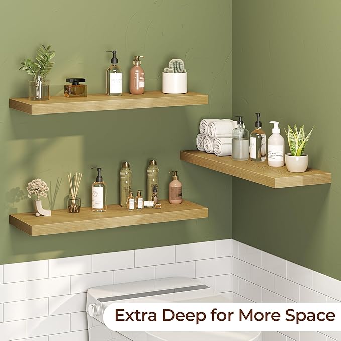 Fun Memories Floating Shelves for Wall 30 Inch Set of 3, Farmhouse Floating Shelves with Invisible Heavy Duty Bracket, 10 Inc