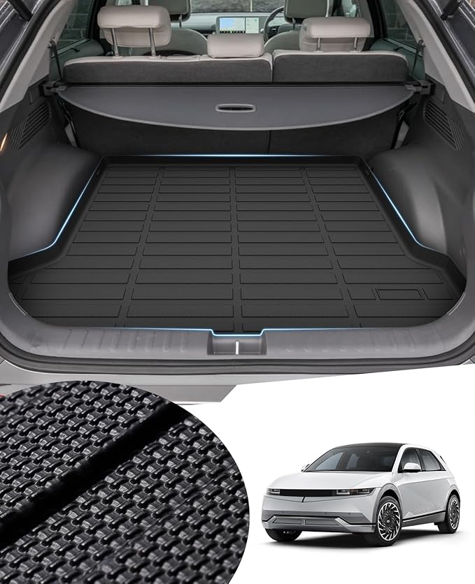 Sunsdrew Cargo Liner for 2022 2023 2024 Hyundai Ioniq 5 Accessories TPE Cargo Mat All Weather Odorless Anti-Slip Rear Cargo Tray Heavy Duty Trunk Mat Black Trunk Floor Liners