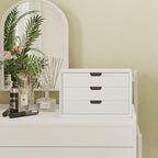Desk Organizer with 3 Drawers, ALEX Drawer Unit, Chic White Wood Cosmetic Makeup Organizer for Office Vanity Tabletop Storage