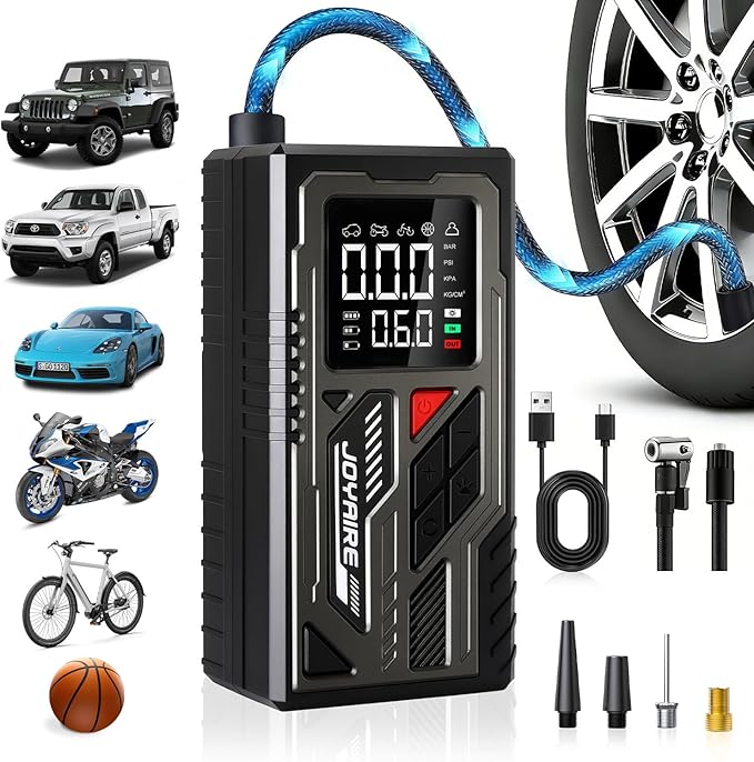 Air Pump for Inflatables & Tires, Portable Tire Inflator with 4000mAh Battery, 150PSI Cordless Air Compressor with Digital Gauge & Auto Shut-Off for Car, Bike, Air Mattress, Balls