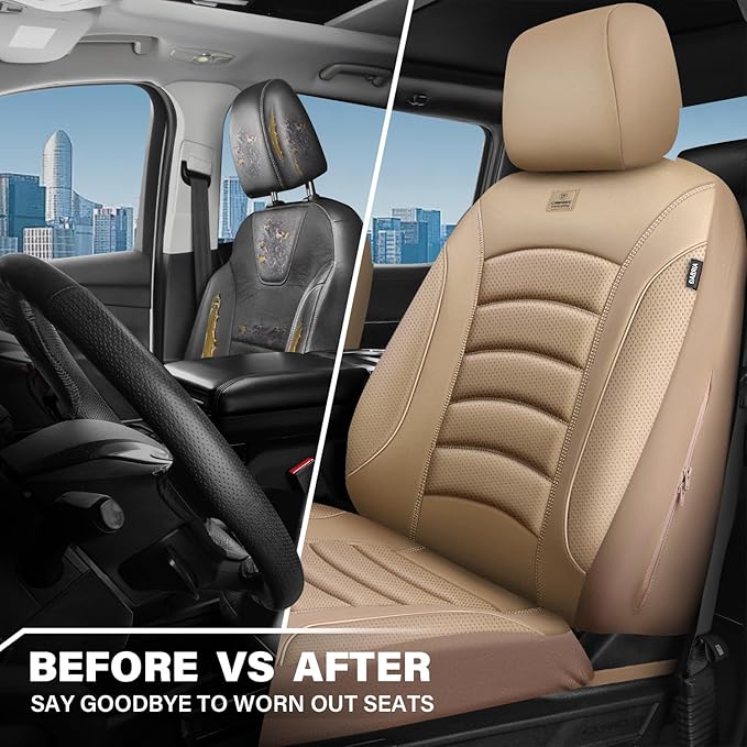 CAR PASS 3D Foam PU Leather Car Seat Covers, Universal Seat Covers Front 2 for Trucks SUV Sedan Automotive Seat Covers Armres