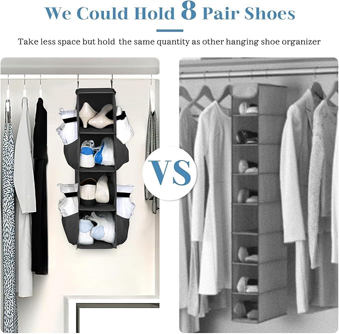 SLEEPING LAMB Short Hanging Shoe Organizer for Closet Storage with Mesh Side Pockets Holds 8 Pairs, Hanging Shoe Rack Hanger 