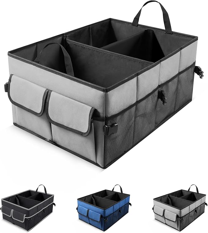 UYYE Auto Collapsible Trunk Organizer, 3 Large Compartments and 6 Pockets Durable for Cargo Storage, Easy to Storage Tools With