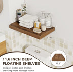 Fun Memories 12 Inch Deep Floating Shelves for Wall, 20 Inch Long Wall Mounted Storage Shelf with Invisible Brackets, 3 Pack 