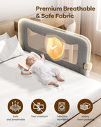 Foldable Bed Rail for Toddlers, 47in Reinforced Carbon Steel Frame&Connectors, Breathable Cationic Fabric, Safety Toddler Bed