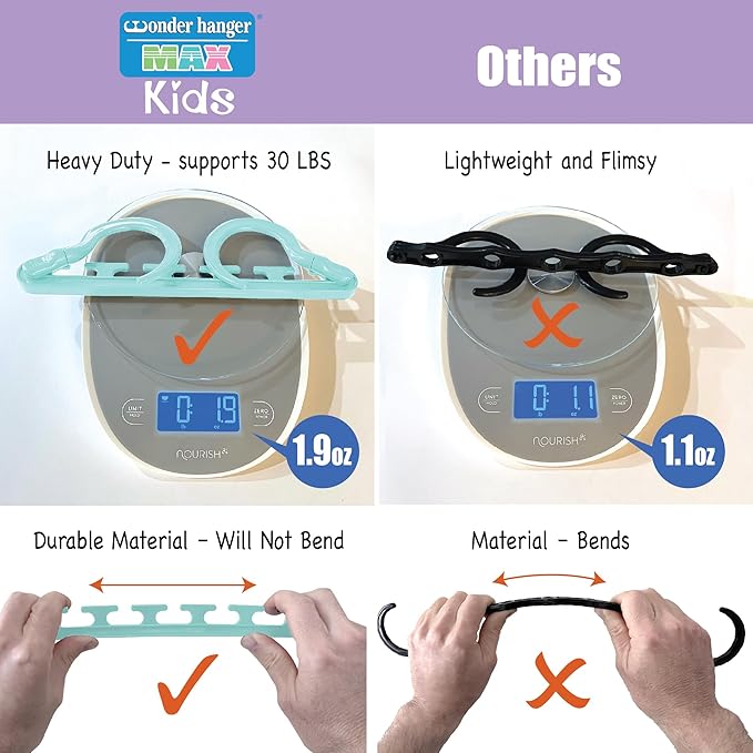 Wonder Hanger Max 10-Pack Space Saving Hangers, Reinforced Hooks Swivels 360°, Cascading Hanger, Teens, College Dorms, Kids &