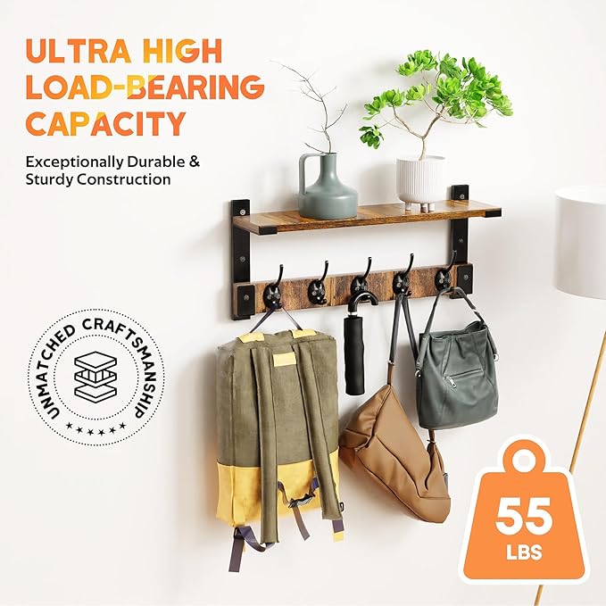 Oraich Wall Hooks with Shelf, Coat Rack Wall Mount for Coat Backpack Key Clothes Hanger, Wall Floating Shelf Hanging in Entry