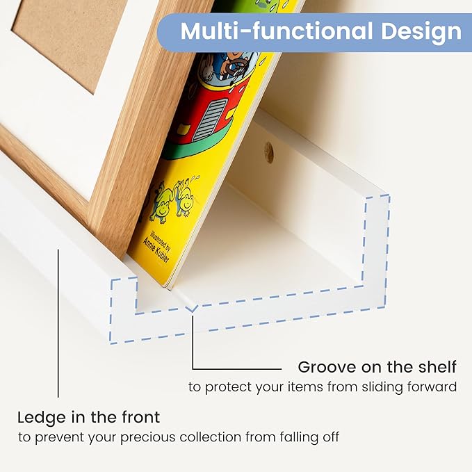 Picture Ledge Shelf for Wall, 24 inches Solid Pine Wood Nursery Book Shelves 3 Packs, Floating Ledge Shelves for Kids' Room B