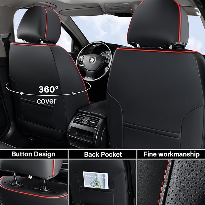 Coverado Car Seat Covers, Front Seat Cover, Waterproof Nappa Leather Seat Covers for Cars, 2 Pack Car Seat Protectors, Driver