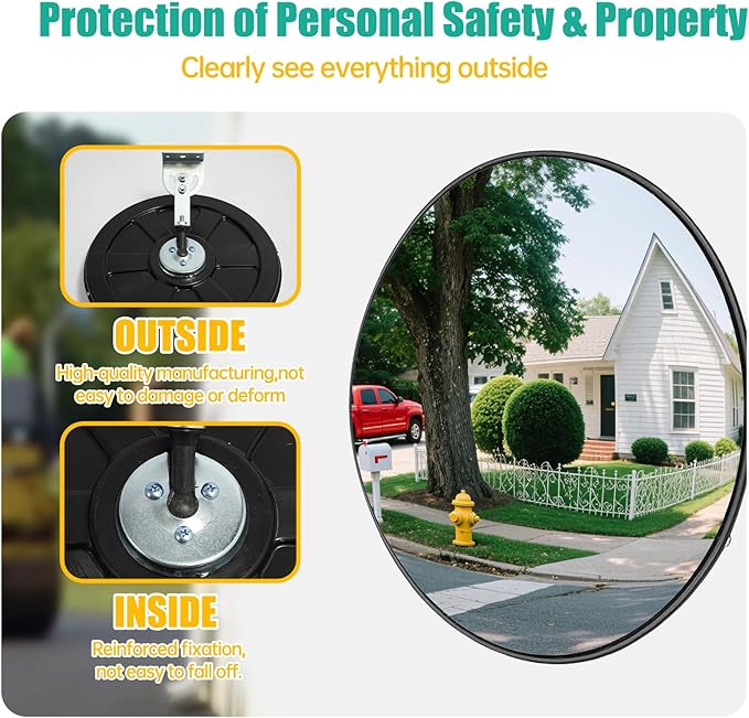 12" Convex Traffic Mirror for Outdoor & Indoor Use – Wide Angle 180° Curved Safety Mirror with Adjustable Mounting Bracket, Ideal for Driveway, Garage, Parking Lot, Warehouse & Blind Spot Monitoring
