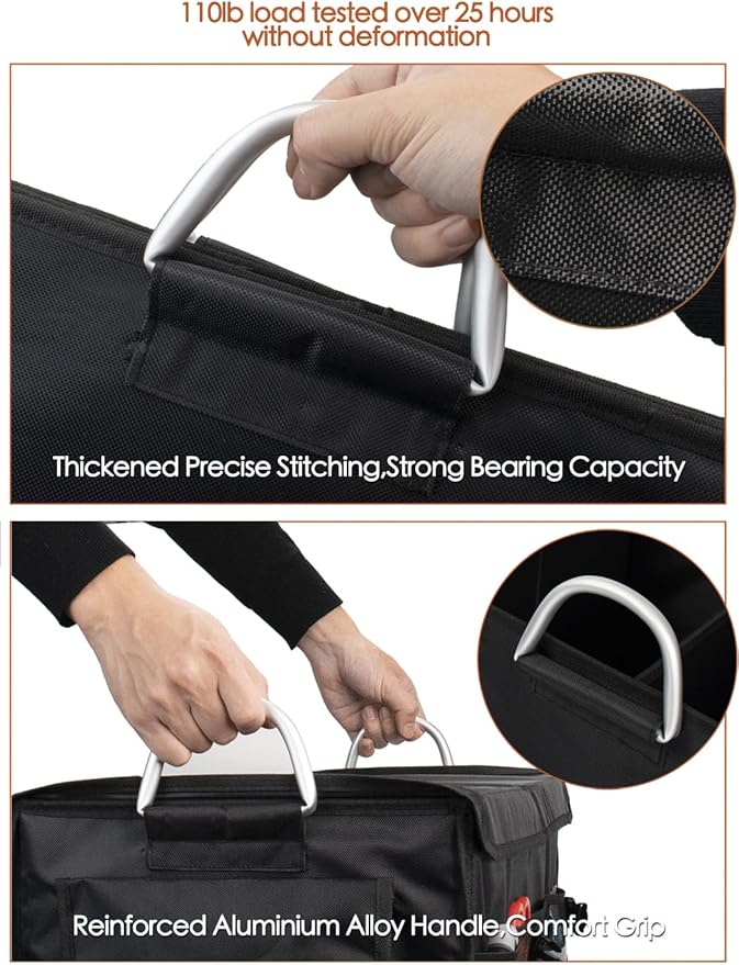 Small Trunk Organizer With Lid, For SUV Car Truck, Black 28L, Foldable Waterproof Oxford Fabric, 2-Compartments With Aluminiu