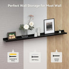 RICHER HOUSE 3 Set Floating Shelves for Wall, 16 inches Black Wall Mounted Shelves with Lip for Storage, Display Picture Ledg