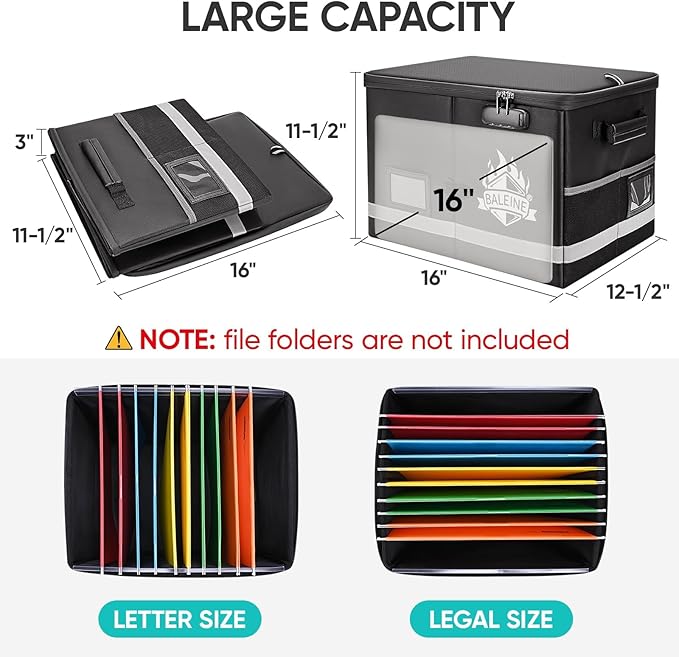 BALEINE Fireproof Document Box with Lock, Portable Fireproof Document Bag Waterproof Fire Proof File Boxes for Documents, Fil