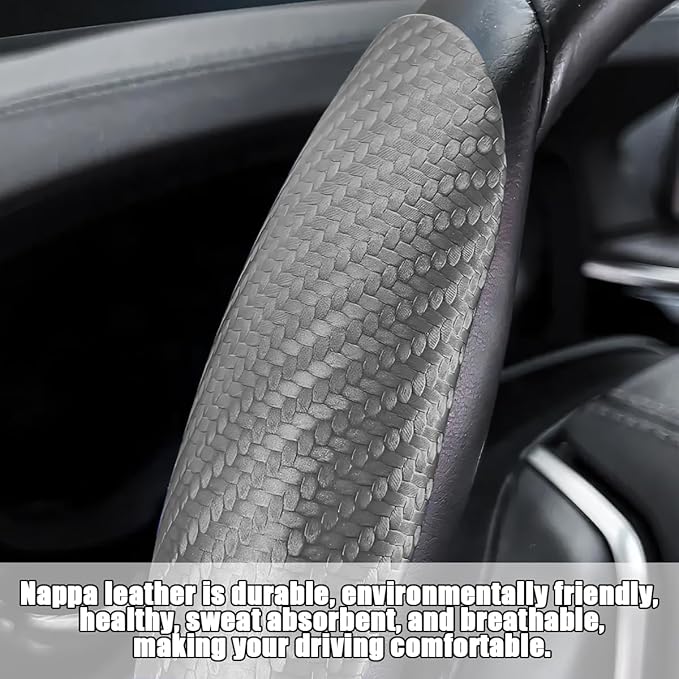 Mandark 3PCS Carbon Fiber Car Steering Wheel Cover, Anti-Skid Leather Vehicle Segmented Steer Wheel Protector, Auto Interior 
