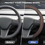 Frani Nappa Leather Steering Wheel Cover,Universal Fit 15 Inch-Premium Non-Slip Breathable Comfort Grip for Cars Trucks SUVs,Anti-Slip Durable Interior Upgrade Cocoa Brown