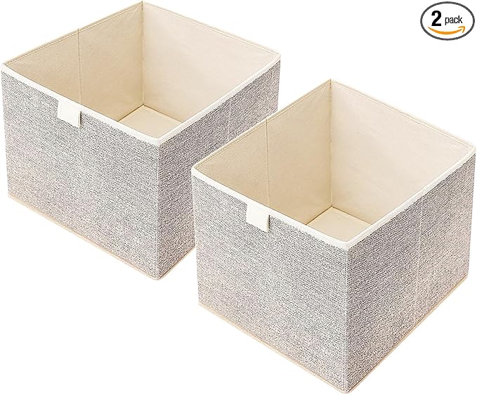 Storage Baskets, 11.8-Inch Woven Fabric Bins, Storage Cubes with Reinforced Handles, Organizer Bins for Closet Shelves, Folda