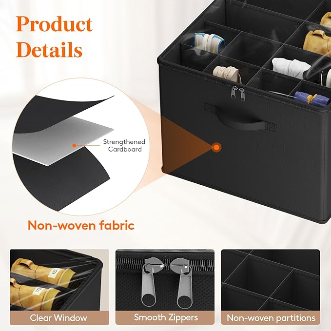 Lifewit Shoe Storage Organizer for Closet, Fabric Large Shoe Box Storage Containers with Clear Cover, Foldable Bins for Boots