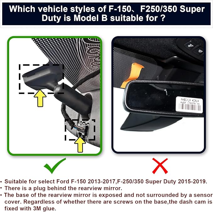 Front 4K & Rear 1080P Dash Cam fit for Ford F150 2013-2017 F250/F350 Super Duty 2015-2019 XLT Lariat King Ranch Raptor Limite
