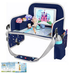 MENZOKE Car Seat Tray for Kids with Educational Drawing Board, Tablet Holder & Cooler Cup Holder, Essential for Car Travel & 