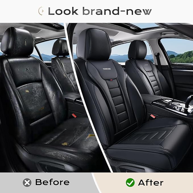 Coverado Car Seat Covers Full Set, Seat Covers for Cars, Front Seat Covers and Back Seat Cover Waterproof Leather Automotive 
