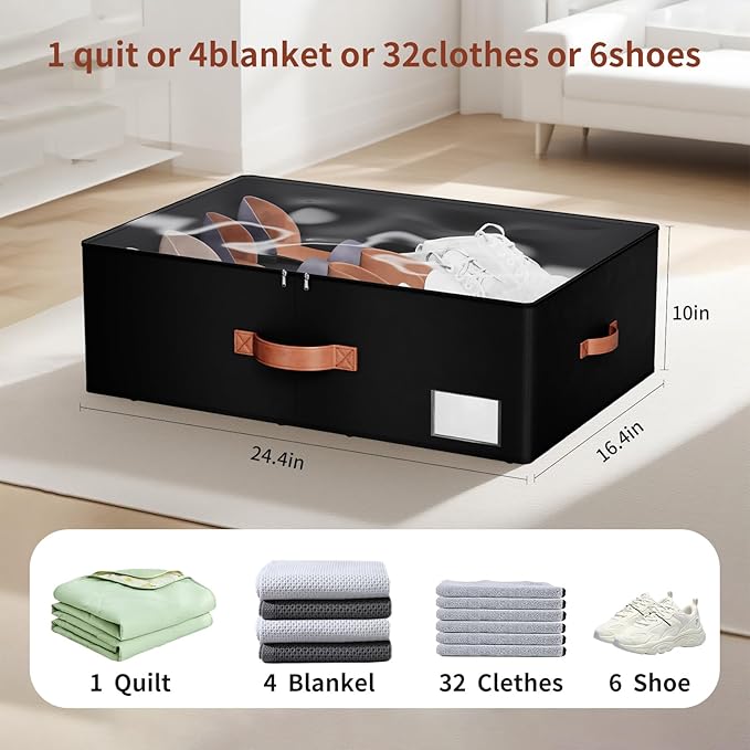 Underbed Storage With Wheels,Large Capacity 10 inches Height Storage Bins,Rolling Underbed Shoe Storage Containers,Underbed S