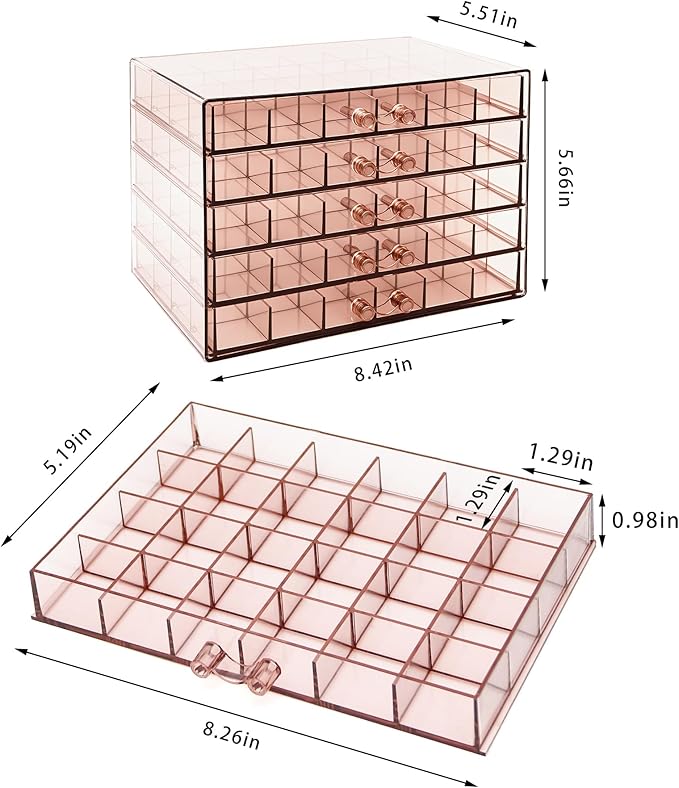 Clear Pink Acrylic Jewelry Storage Box, Earring Jewelry Organizer with 5 Drawers, 5-Layer Jewelry Box for Women, Earring Disp