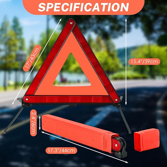 NATGAI 3 Pack Emergency Warning Triangles, Reflective Roadside Safety Triangle Kit with Storage Case, Foldable Hazard Reflect