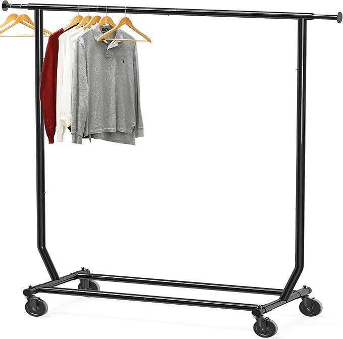 Simple Houseware Supreme Commercial Grade Clothing Garment Rack, Holds Up to 250 lbs, 50 to 75 Inches Extendable Rod, Black