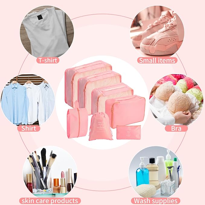 7PCS Packing Cubes for Suitcases, Travel Luggage Organizer Bags, Suitcase Organizer Bags Set for Carry on Luggage Travel Esse