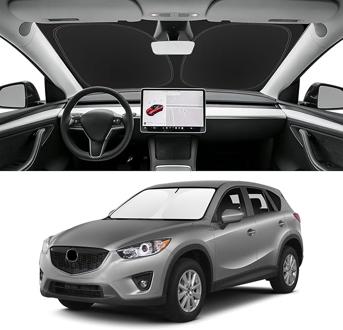 Custom Fit Windshield Sun Shade for Mazda CX5 2013-2016, Foldable Car Sunshade Accessories with Storage Bag, UV & Heat Reflector, Keep Your Car Cooler
