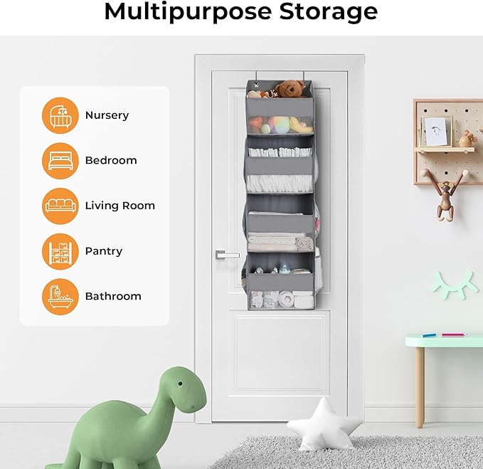 GRANNY SAYS Over the Door Organizer, 4-Shelf Behind the Door Storage with 6 Pockets, Waterproof 300D Oxford Fabric Hanging Or
