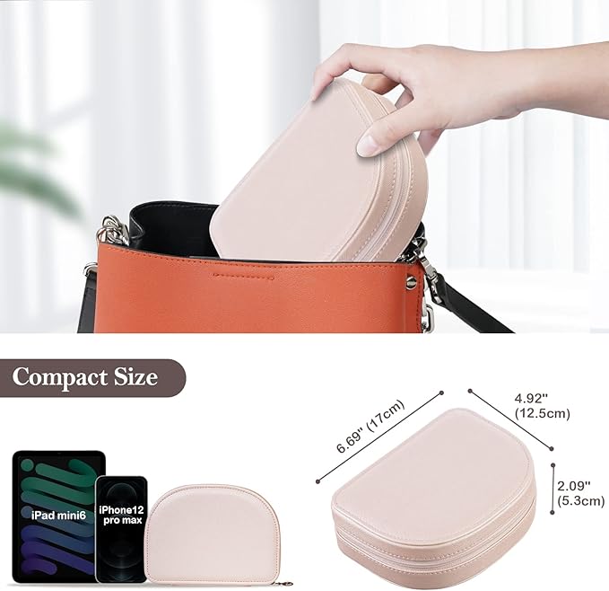 ProCase Travel Size Jewelry Box, Medium Portable Seashell-Shaped Jewelry Case, 2 Layer Jewelry Organizer in PU Leather for Wo