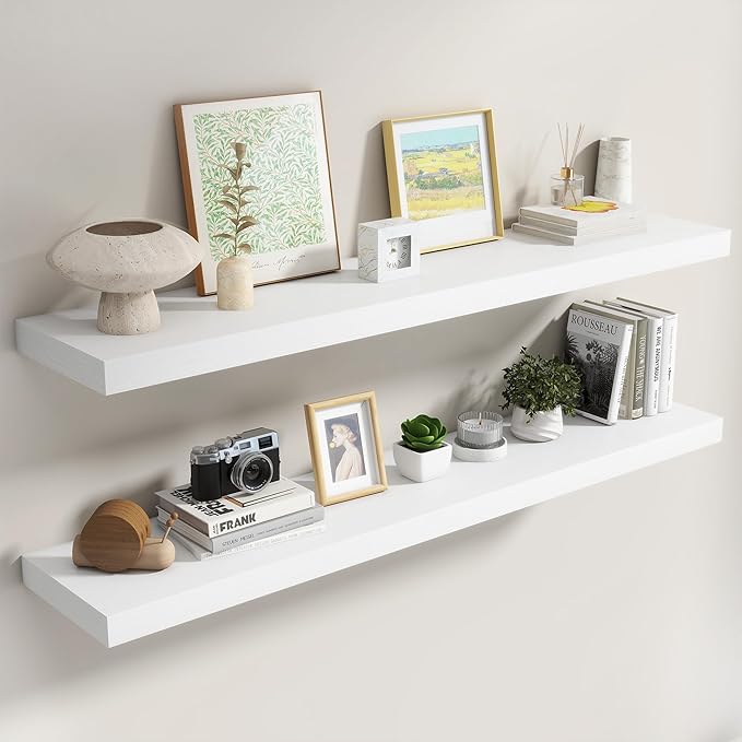 Dreamland 55 Inch White Floating Shelves for Wall,8 Inch Deep Floating Shelves,55" W x 8" D Wall Shelves for Bedroom,Living R