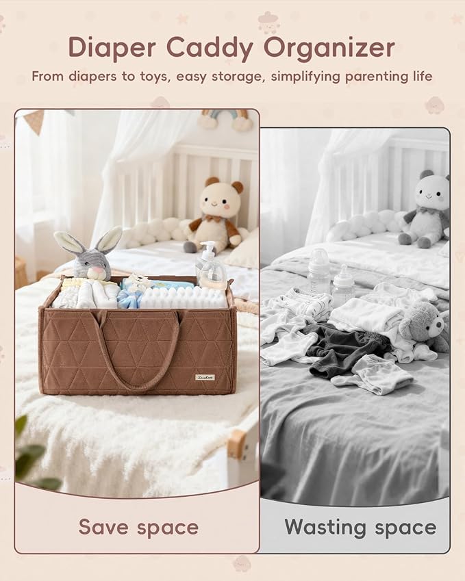 Diaper Caddy Organizer, Quilted Caddy Organizer with Handle, Car Caddy Organizer For Diaper and Wipes, Nursery Storage Basket