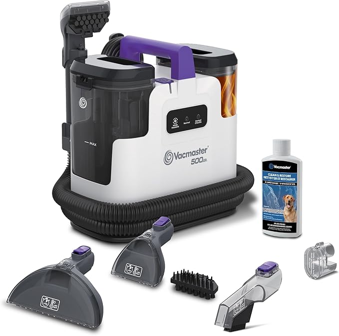 Vacmaster 500 Series Heated Carpet & Upholstery Spot Cleaner Machine, 16Kpa Power Suction with Versatile Tools for Pets, Area