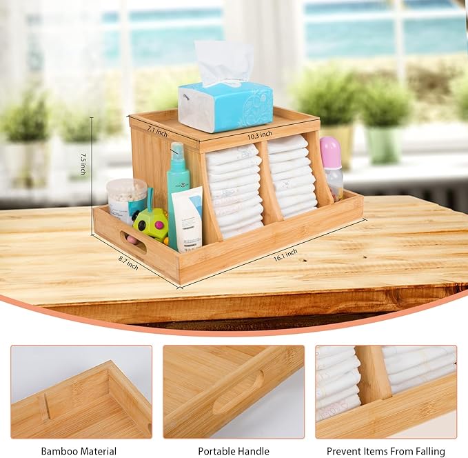 Three colors Bamboo Diaper Organizer, Wooden Diaper Caddy, Changing Table Organizer Storage Organizer, Nursery Baby Organizat