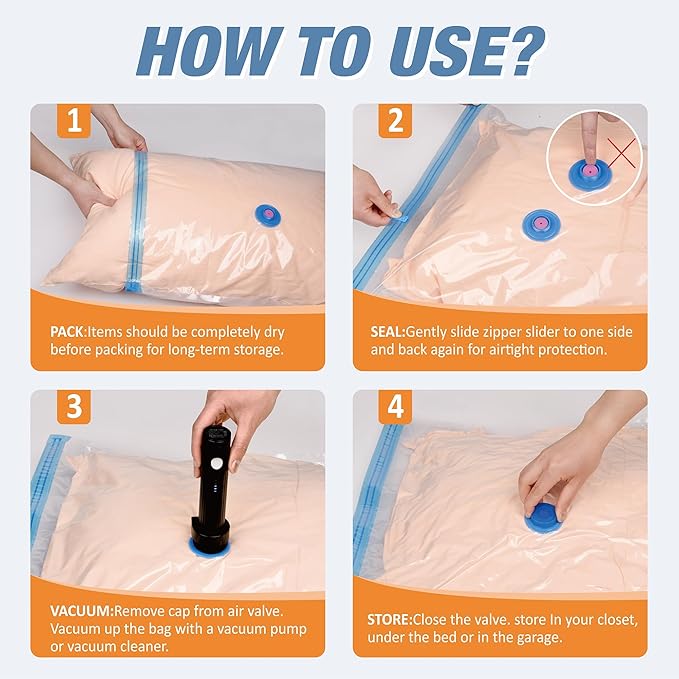 Travel Vacuum Storage Bags with Rechargeable USB Air Pump, Space Saver Vacuum Seal Bags for Luggage, Sealer Compression for C