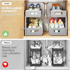 1 Pack 17IN Depth Under Sink Organizer, 2-Tier Pull Out Cabinet Organizer With Smooth Circular Rail, Large Capacity Metal Mes