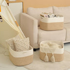 ICERZCZ Large Storage Baskets for Organizing Shelves, Woven Cotton Rope Bins for Baby Nursery Organization, Book Toy Towel Or