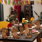 FYSUIMU 7 Pcs Western Cowboy Boots Wooden Centerpieces Western Brown Boot Shape Retro Wood Tabletop Signs for Tables for Rode