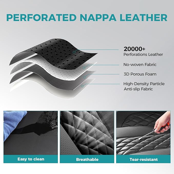 Leather Car Seat Covers Full Set, Breathable Faux Leather Seat Covers for Cars SUV Sedan Waterproof Black